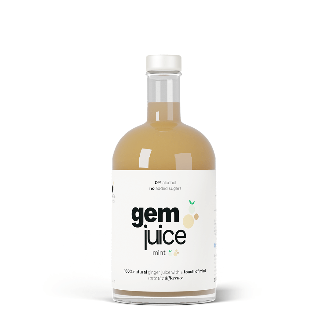 Gem Juice Mint bottle with natural ginger and mint drink, 0% alcohol, no added sugars