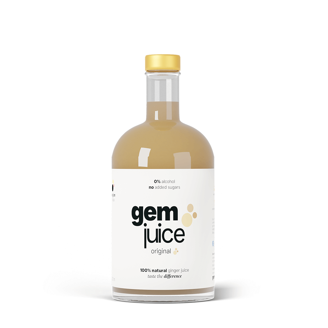 Gem Juice Original bottle with natural ginger drink, 0% alcohol, no added sugars