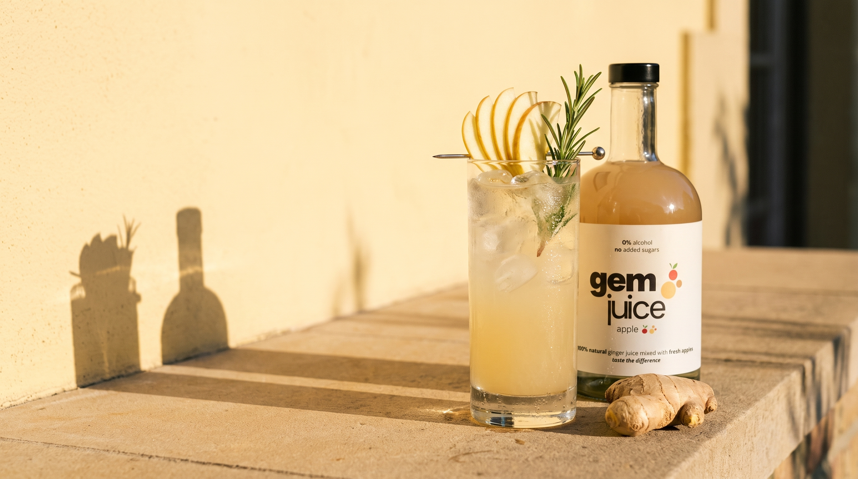 Gem Juice Apple morning mocktail in the sun