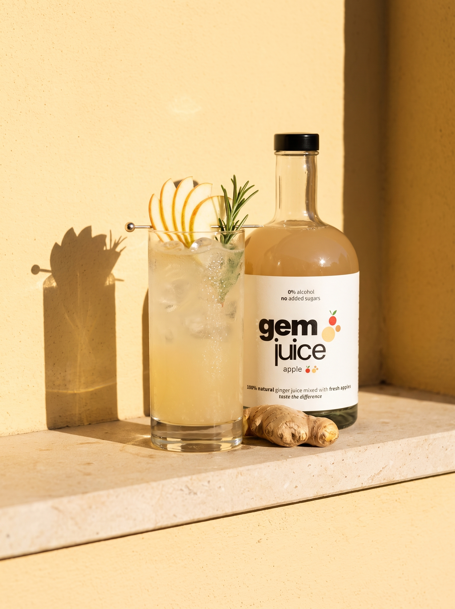 Gem Juice Apple morning mocktail in the sun