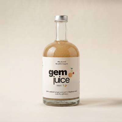 Gem Juice Mint bottle with natural ginger and mint drink, 0% alcohol, no added sugars