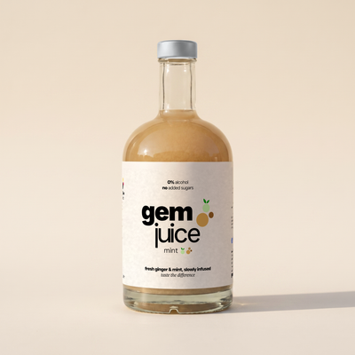 Gem Juice Mint bottle with natural ginger and mint drink, 0% alcohol, no added sugars