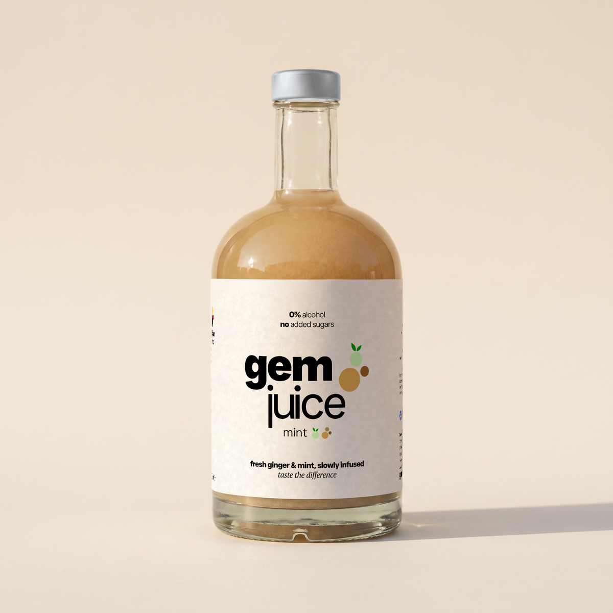 Gem Juice Mint bottle with natural ginger and mint drink, 0% alcohol, no added sugars