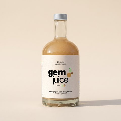 Gem Juice Mint bottle with natural ginger and mint drink, 0% alcohol, no added sugars