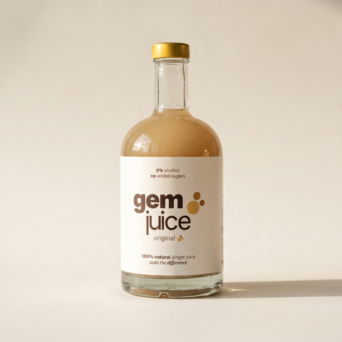 Gem Juice Original bottle with natural ginger drink, 0% alcohol, no added sugars