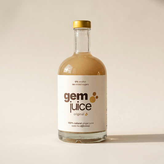Gem Juice Original bottle with natural ginger drink, 0% alcohol, no added sugars