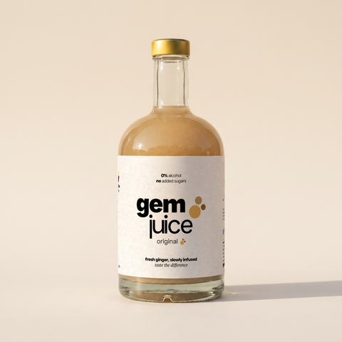 Gem Juice Original bottle with natural ginger drink, 0% alcohol, no added sugars