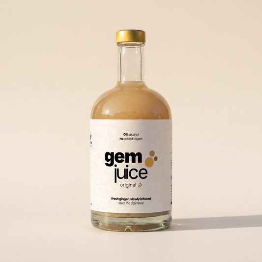 Gem Juice Original bottle with natural ginger drink, 0% alcohol, no added sugars